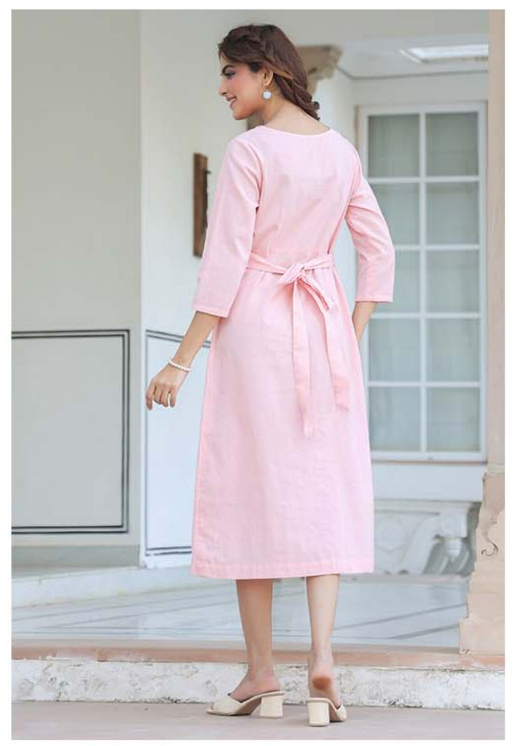 Pink Cotton Solid A-line Dress