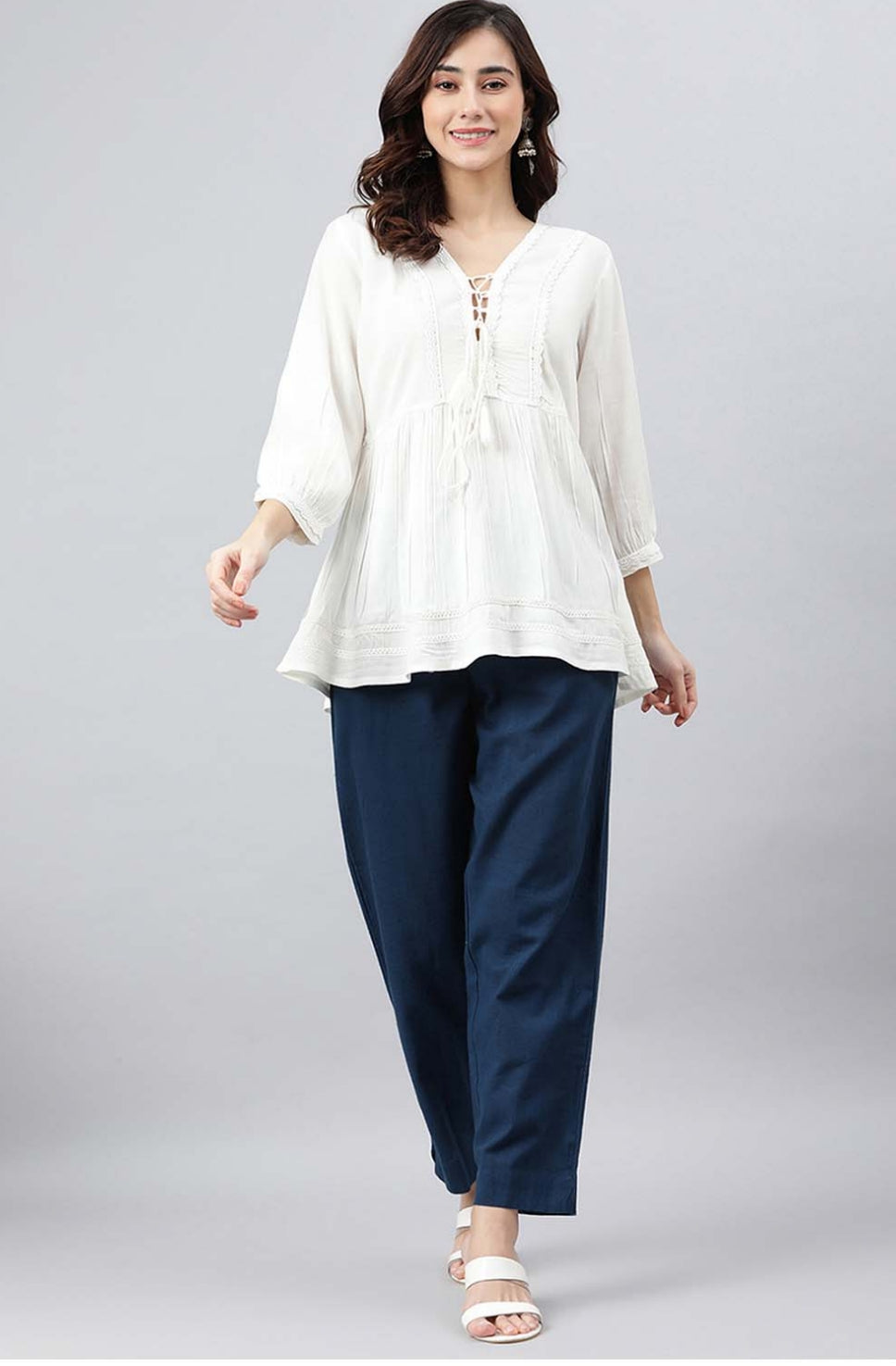 Janasya Lace Embroidered Flared Tunic