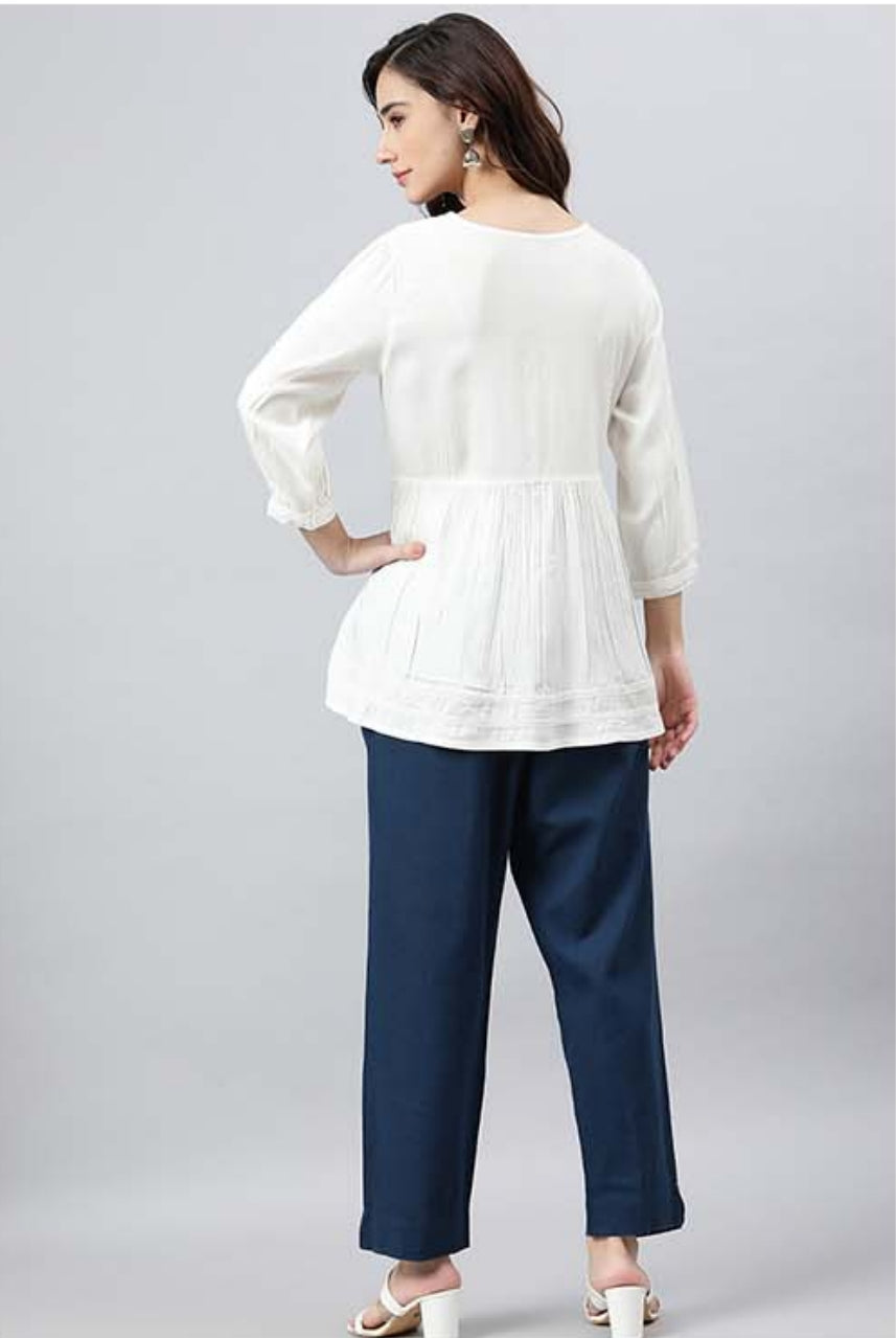 Janasya Lace Embroidered Flared Tunic