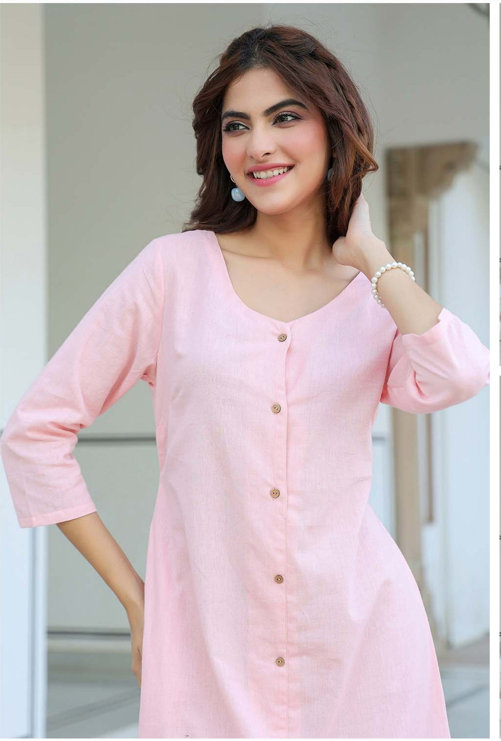 Pink Cotton Solid A-line Dress