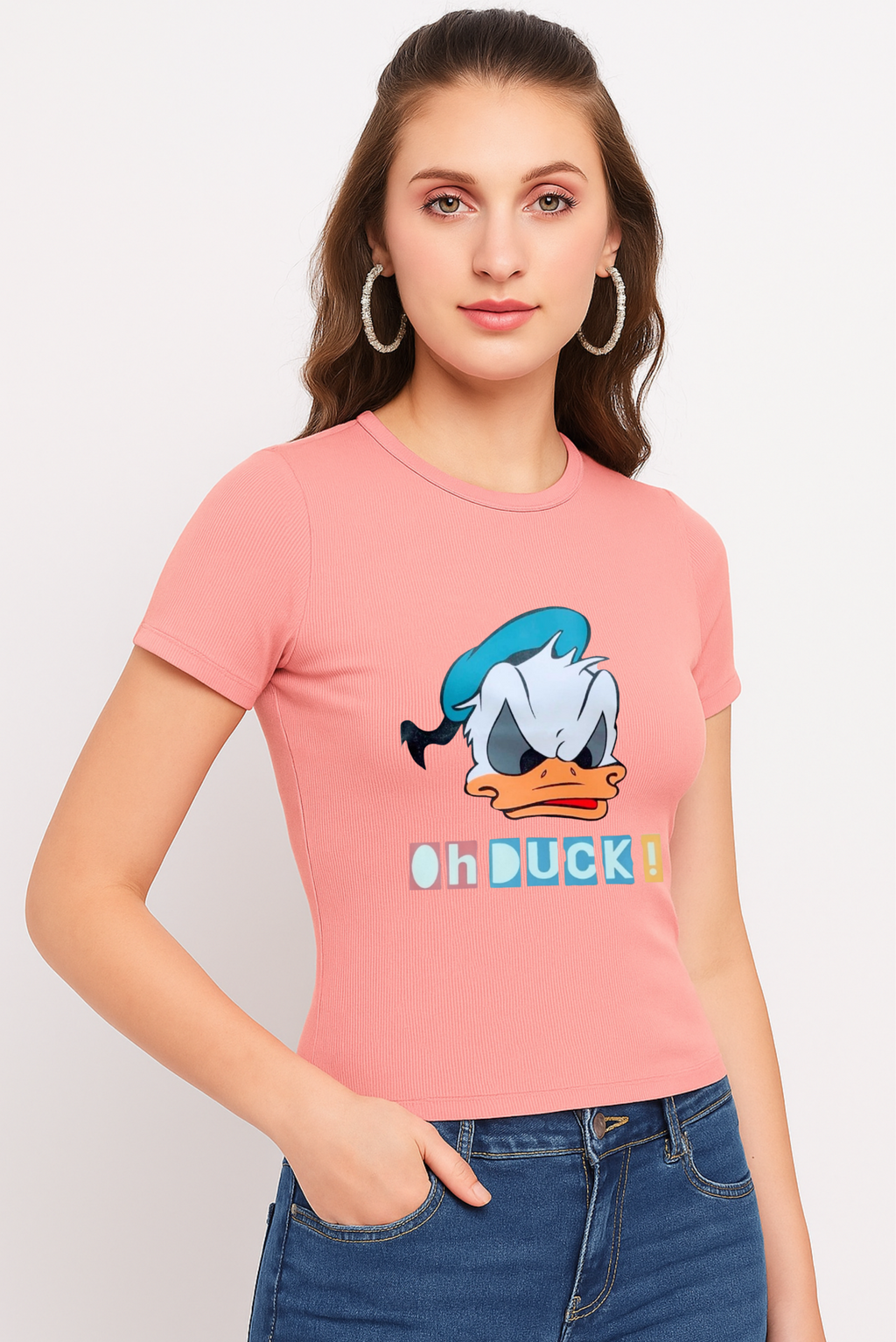 Women character tshirt, fabric in pure Cotton with lycra.